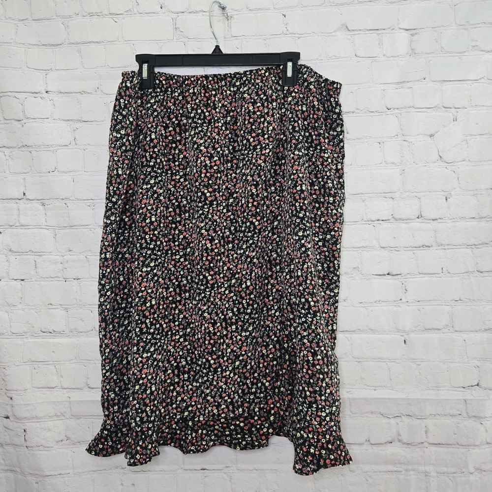 Vintage 90s plus size micro ditsy floral flutter hem high slit midi grunge skirt